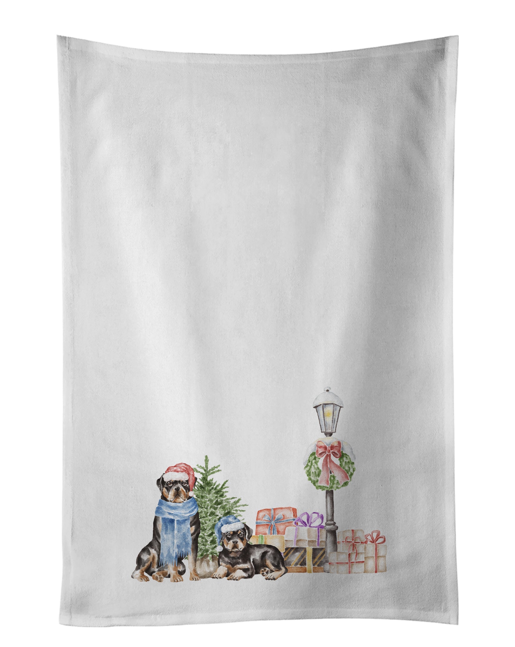 Rottweiler Duo with Christmas Wonderland Kitchen Towel Set of 2 White Dish Towels Decorative Bathroom Hand towel for Hand, Face, Hair, Yoga, Tea, Dishcloth, 19 X 28", White