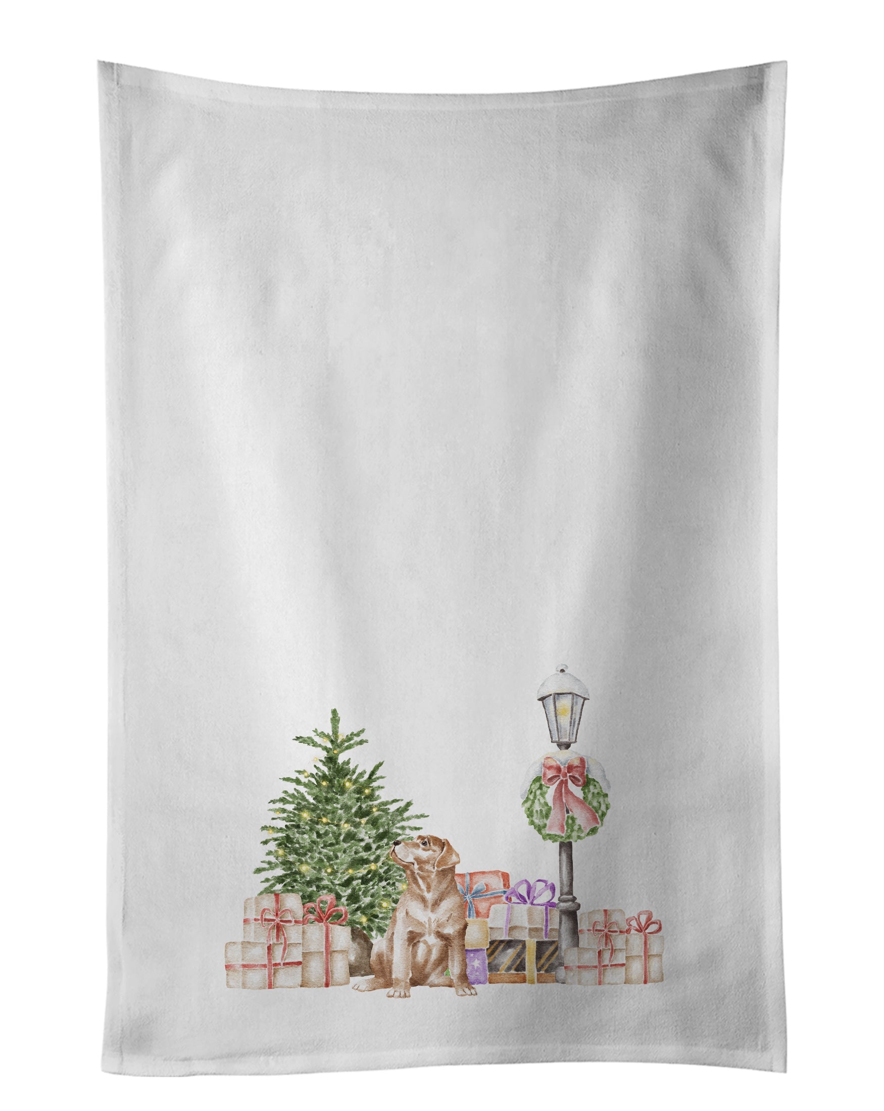 Labrador Retriever Yellow with Christmas Wonderland Kitchen Towel Set of 2 White Dish Towels Decorative Bathroom Hand towel for Hand, Face, Hair, Yoga, Tea, Dishcloth, 19 X 28", White