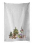 Labrador Retriever Puppy Chocolate with Christmas Wonderland Kitchen Towel Set of 2 White Dish Towels Decorative Bathroom Hand towel for Hand, Face, Hair, Yoga, Tea, Dishcloth, 19 X 28", White