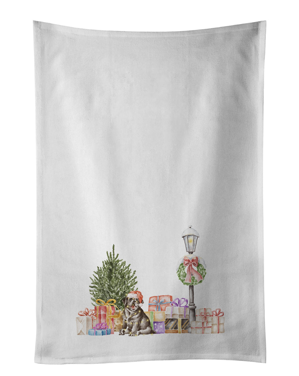 Labrador Retriever Puppy Black with Christmas Wonderland Kitchen Towel Set of 2 White Dish Towels Decorative Bathroom Hand towel for Hand, Face, Hair, Yoga, Tea, Dishcloth, 19 X 28", White