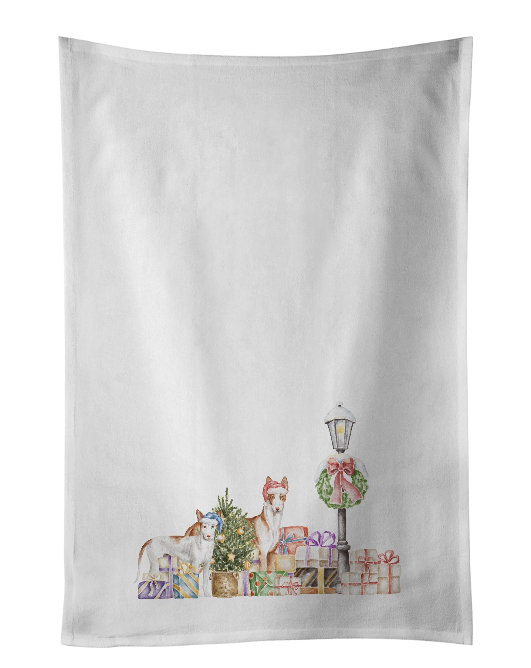 Ibizan Hound Duo with Christmas Wonderland Kitchen Towel Set of 2 White Dish Towels Decorative Bathroom Hand towel for Hand, Face, Hair, Yoga, Tea, Dishcloth, 19 X 28", White