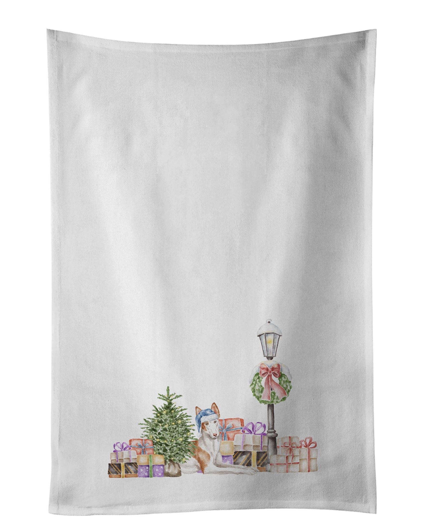 Ibizan Hound Relaxing with Christmas Wonderland Kitchen Towel Set of 2 White Dish Towels Decorative Bathroom Hand towel for Hand, Face, Hair, Yoga, Tea, Dishcloth, 19 X 28", White