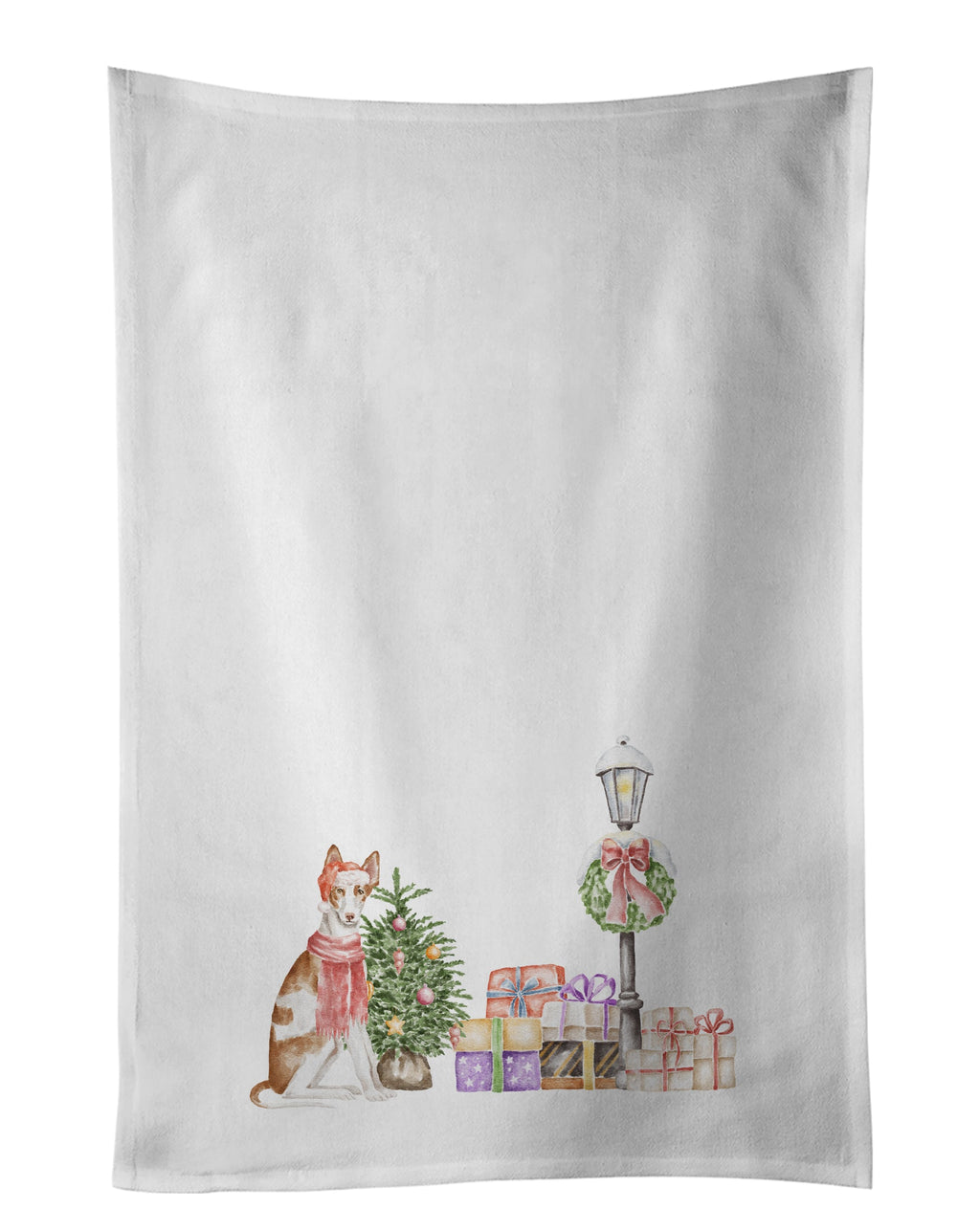 Ibizan Hound Sitting with Christmas Wonderland Kitchen Towel Set of 2 White Dish Towels Decorative Bathroom Hand towel for Hand, Face, Hair, Yoga, Tea, Dishcloth, 19 X 28", White