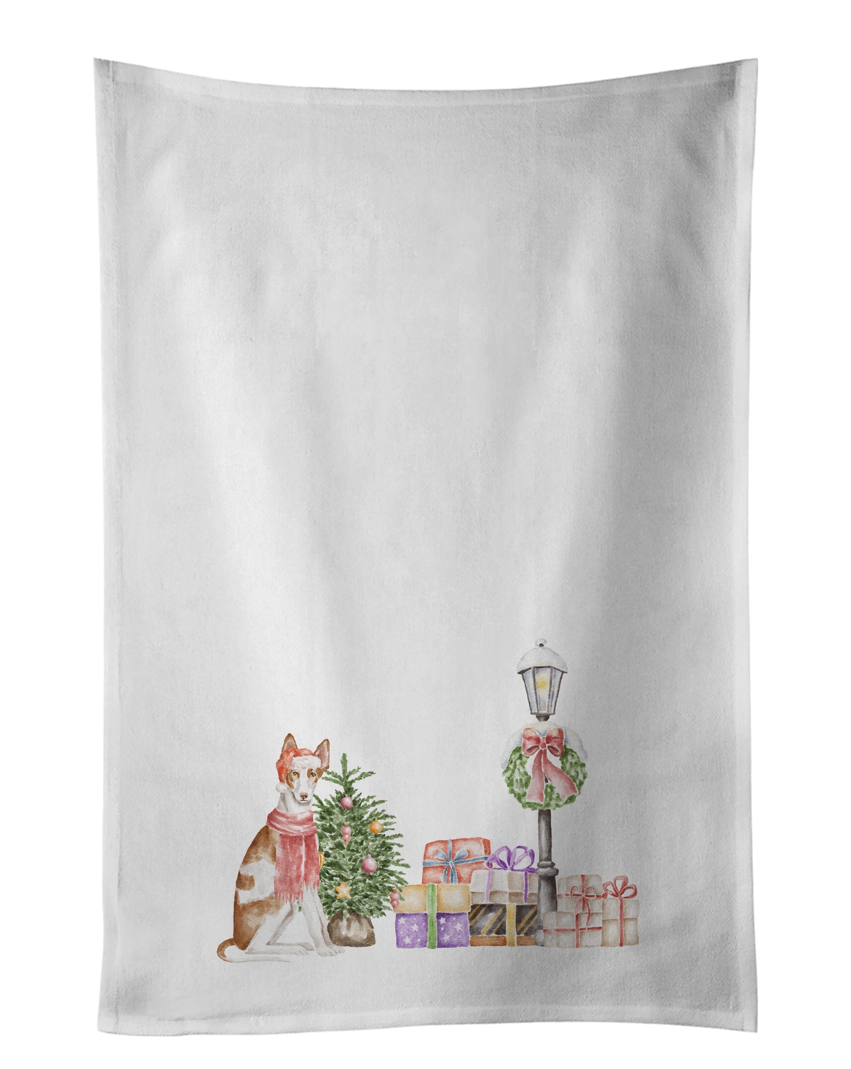 Ibizan Hound Sitting with Christmas Wonderland Kitchen Towel Set of 2 White Dish Towels Decorative Bathroom Hand towel for Hand, Face, Hair, Yoga, Tea, Dishcloth, 19 X 28", White