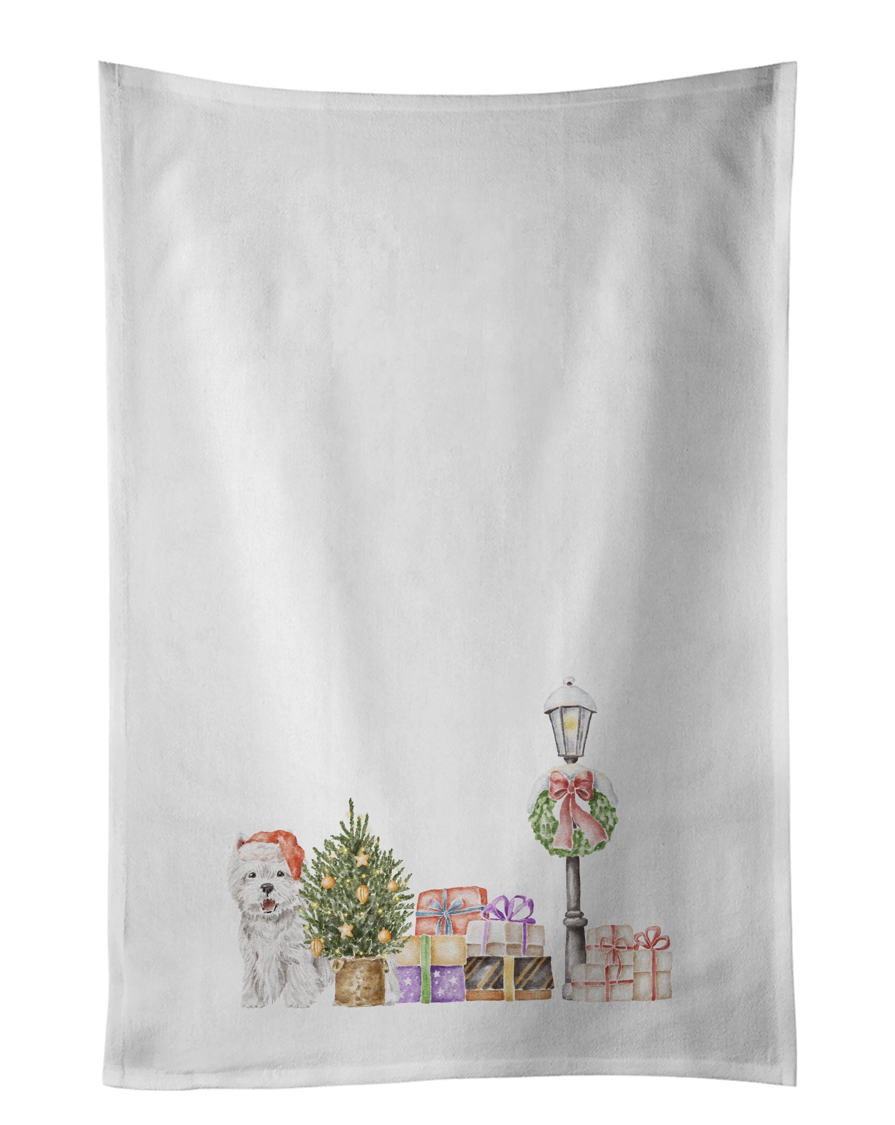 West Highland White Terrier Smiling with Christmas Wonderland Kitchen Towel Set of 2 White Dish Towels Decorative Bathroom Hand towel for Hand, Face, Hair, Yoga, Tea, Dishcloth, 19 X 28", White