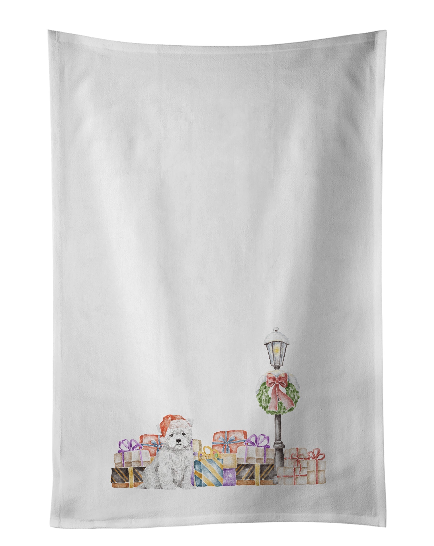 West Highland White Terrier Sitting Kitchen Towel Set of 2 White Dish Towels Decorative Bathroom Hand towel for Hand, Face, Hair, Yoga, Tea, Dishcloth, 19 X 28", White
