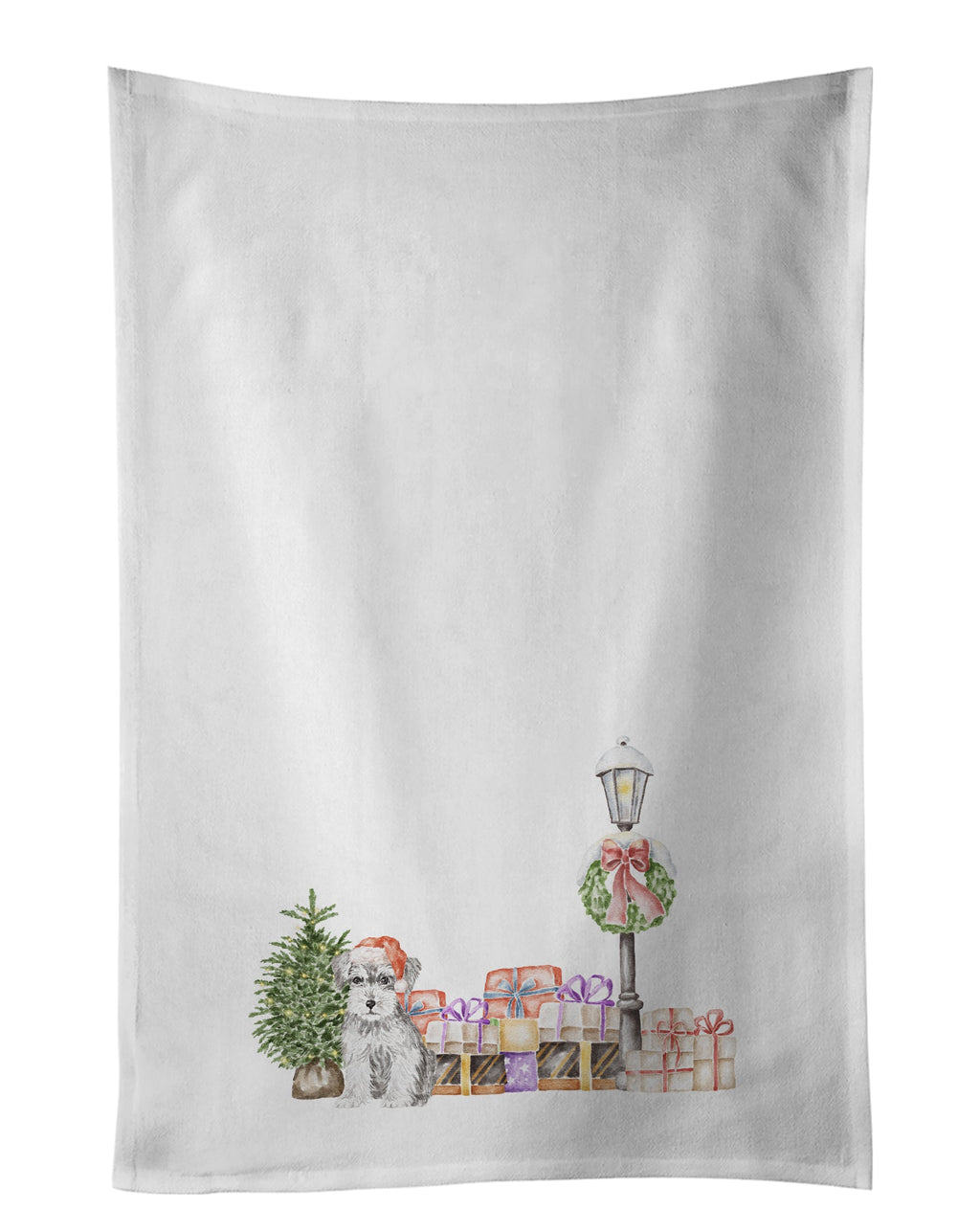 Schnauzer Puppy Salt and Pepper Kitchen Towel Set of 2 White Dish Towels Decorative Bathroom Hand towel for Hand, Face, Hair, Yoga, Tea, Dishcloth, 19 X 28", White
