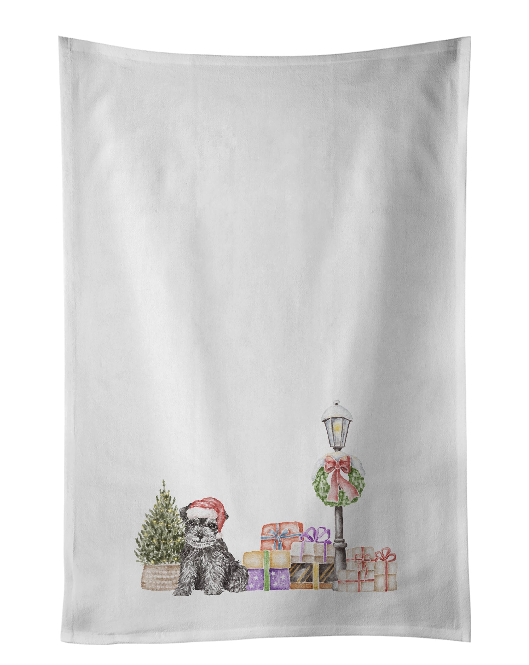 Schnauzer Puppy Black and Silver Kitchen Towel Set of 2 White Dish Towels Decorative Bathroom Hand towel for Hand, Face, Hair, Yoga, Tea, Dishcloth, 19 X 28", White