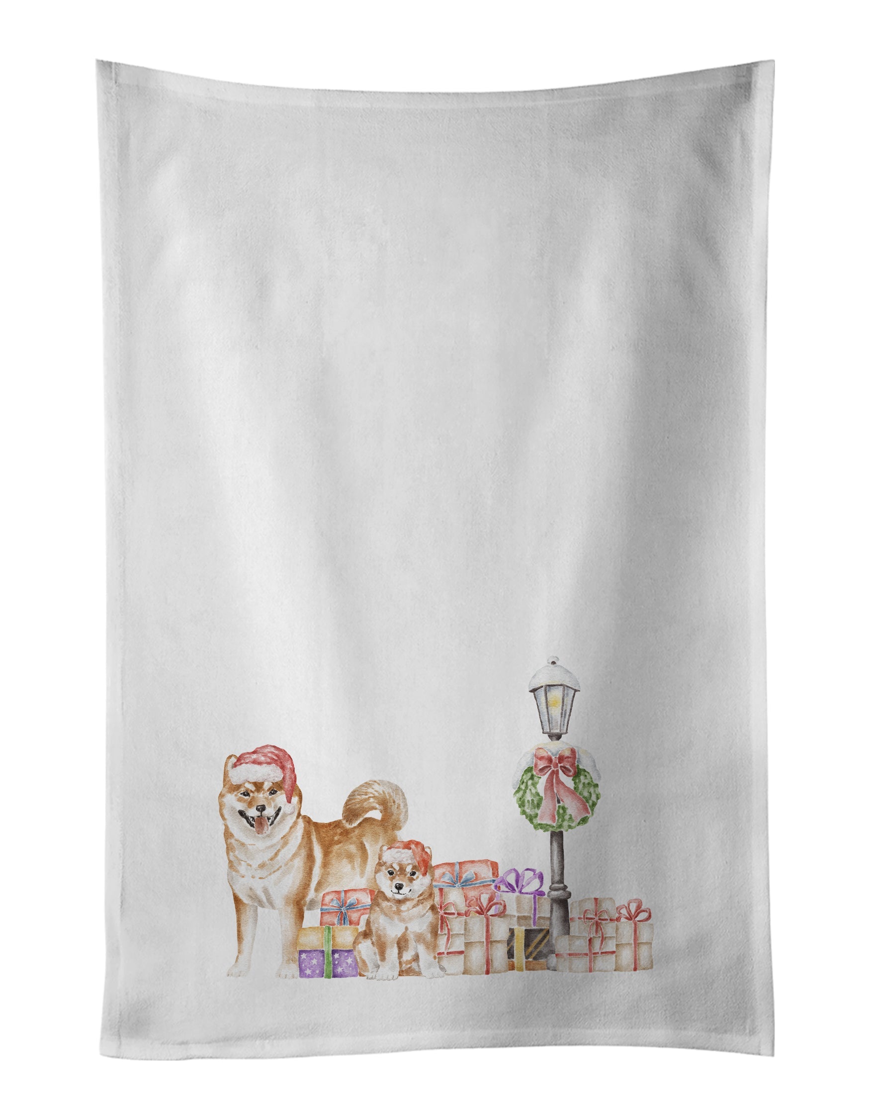 Shiba Inu Duo Kitchen Towel Set of 2 White Dish Towels Decorative Bathroom Hand towel for Hand, Face, Hair, Yoga, Tea, Dishcloth, 19 X 28", White