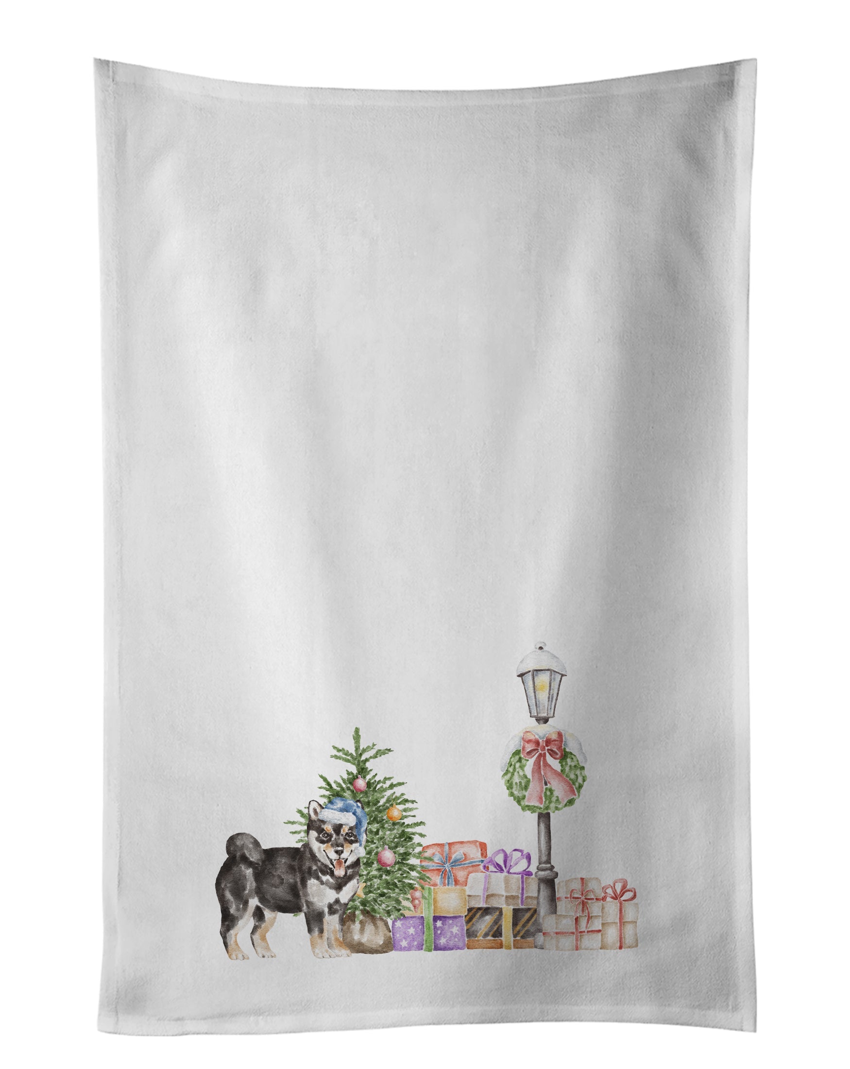 Shiba Inu Black and Tan Standing Kitchen Towel Set of 2 White Dish Towels Decorative Bathroom Hand towel for Hand, Face, Hair, Yoga, Tea, Dishcloth, 19 X 28", White
