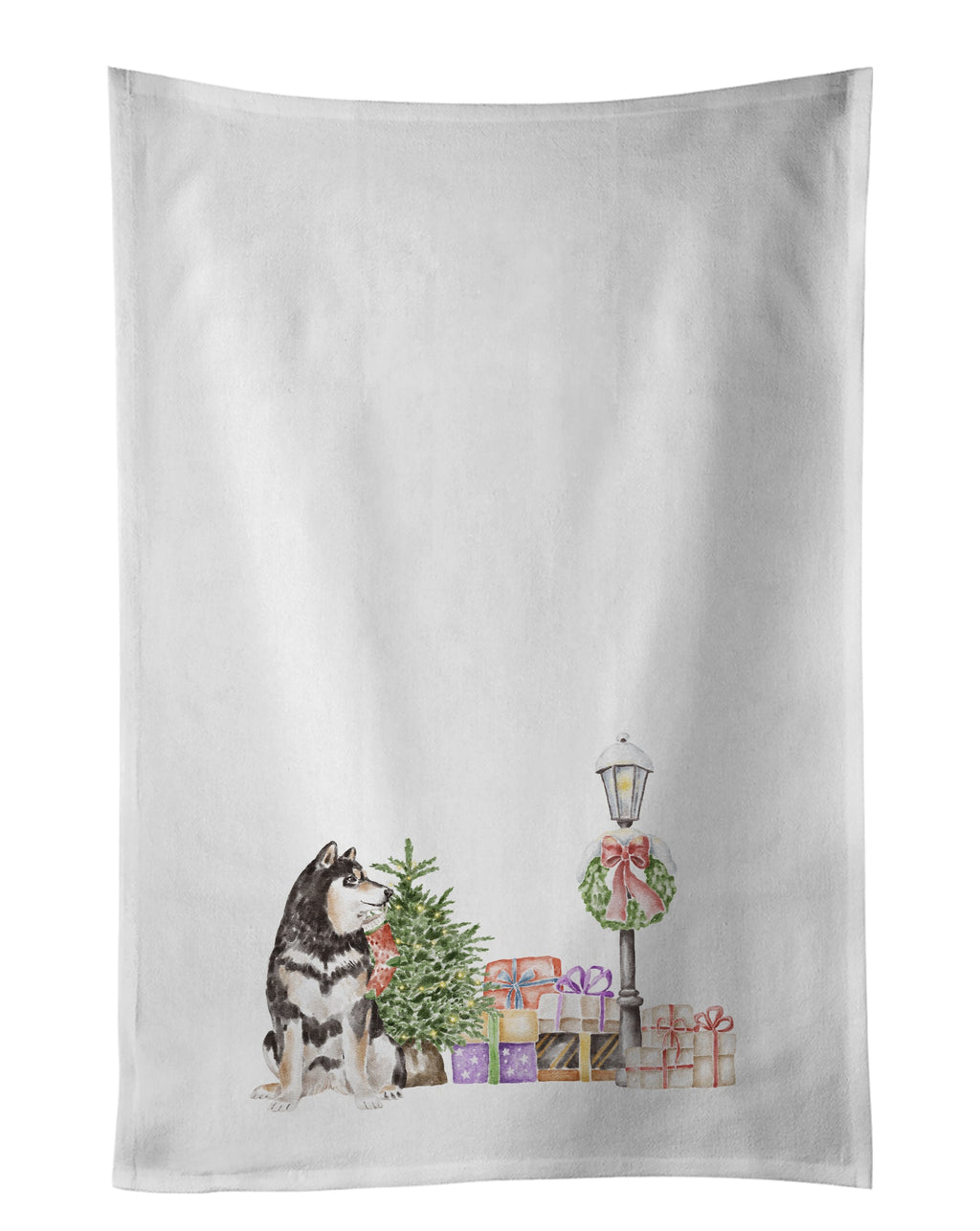 Shiba Inu Black and Tan Sitting Kitchen Towel Set of 2 White Dish Towels Decorative Bathroom Hand towel for Hand, Face, Hair, Yoga, Tea, Dishcloth, 19 X 28", White