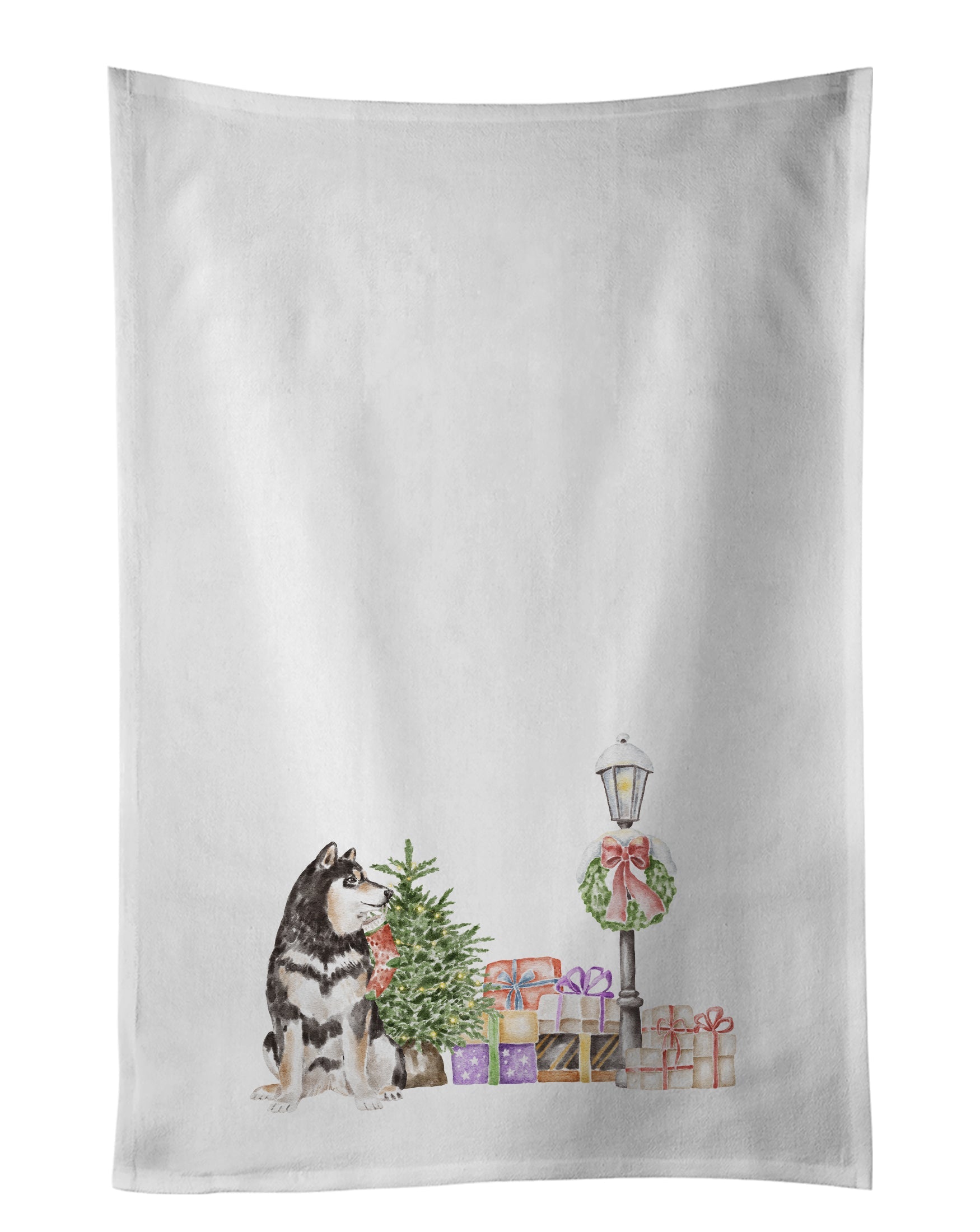 Shiba Inu Black and Tan Sitting Kitchen Towel Set of 2 White Dish Towels Decorative Bathroom Hand towel for Hand, Face, Hair, Yoga, Tea, Dishcloth, 19 X 28", White