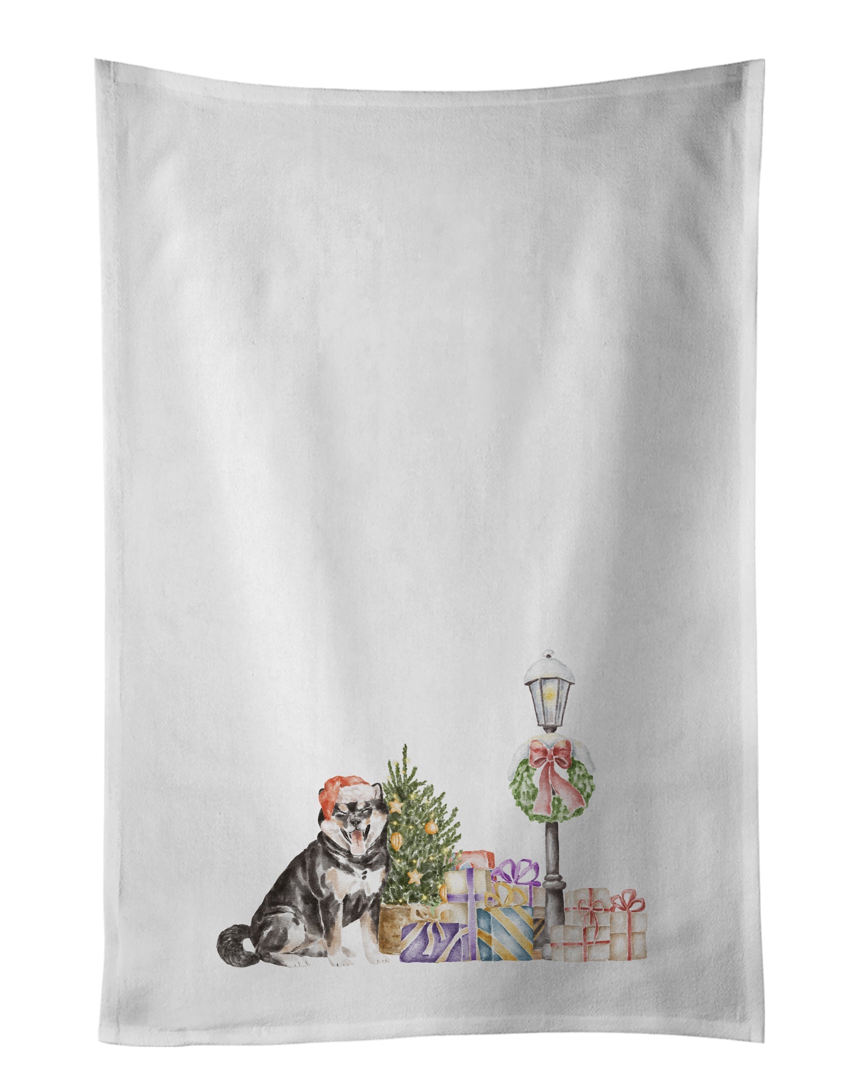 Shiba Inu Black and Tan Smiling Kitchen Towel Set of 2 White Dish Towels Decorative Bathroom Hand towel for Hand, Face, Hair, Yoga, Tea, Dishcloth, 19 X 28", White