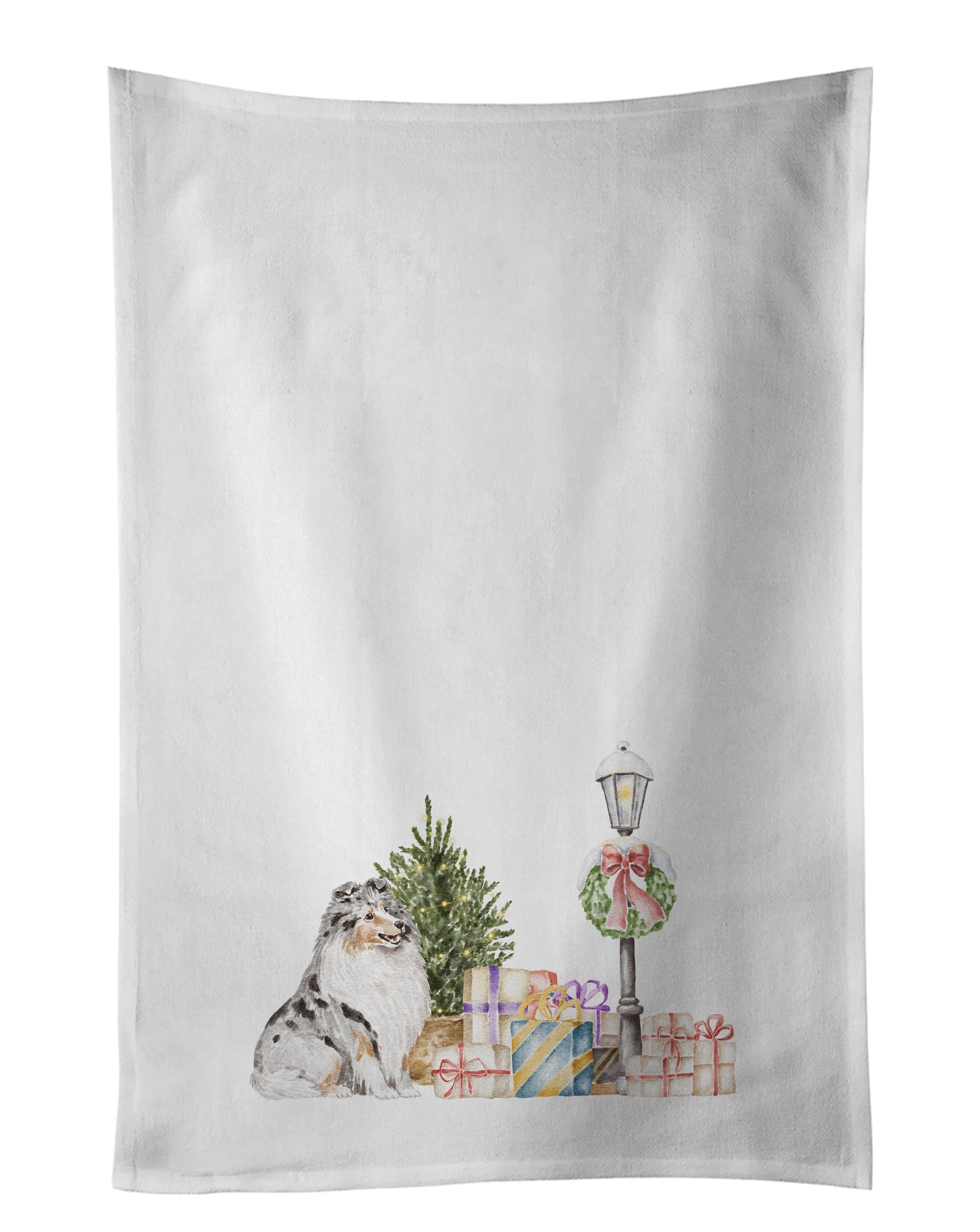 Sheltie/Shetland Sheepdog Blue Merle Kitchen Towel Set of 2 White Dish Towels Decorative Bathroom Hand towel for Hand, Face, Hair, Yoga, Tea, Dishcloth, 19 X 28", White