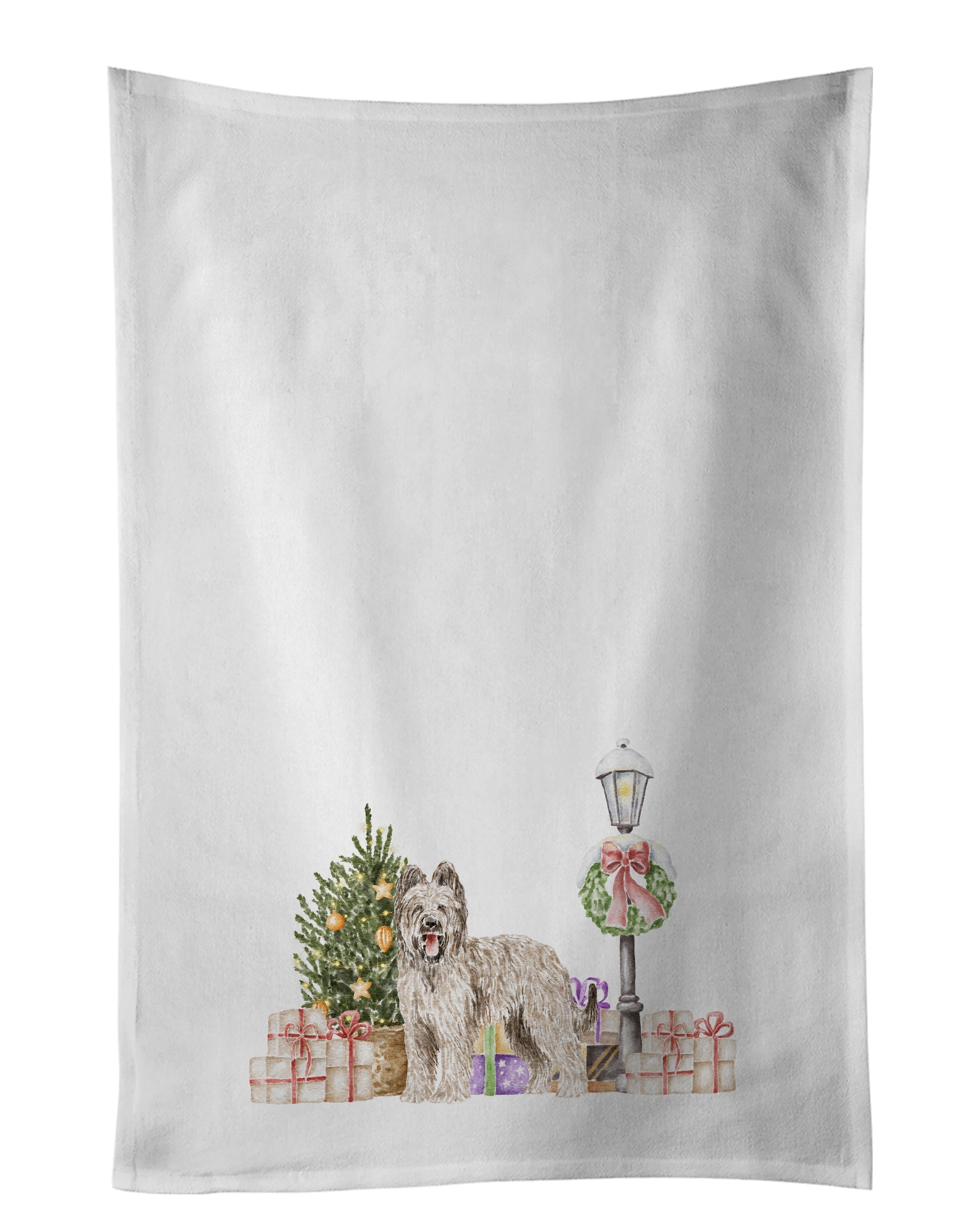 Briard Smiling Kitchen Towel Set of 2 White Dish Towels Decorative Bathroom Hand towel for Hand, Face, Hair, Yoga, Tea, Dishcloth, 19 X 28", White
