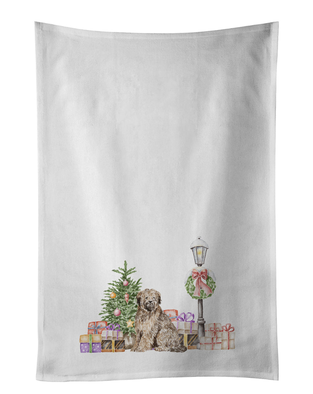 Briard Sitting Kitchen Towel Set of 2 White Dish Towels Decorative Bathroom Hand towel for Hand, Face, Hair, Yoga, Tea, Dishcloth, 19 X 28", White