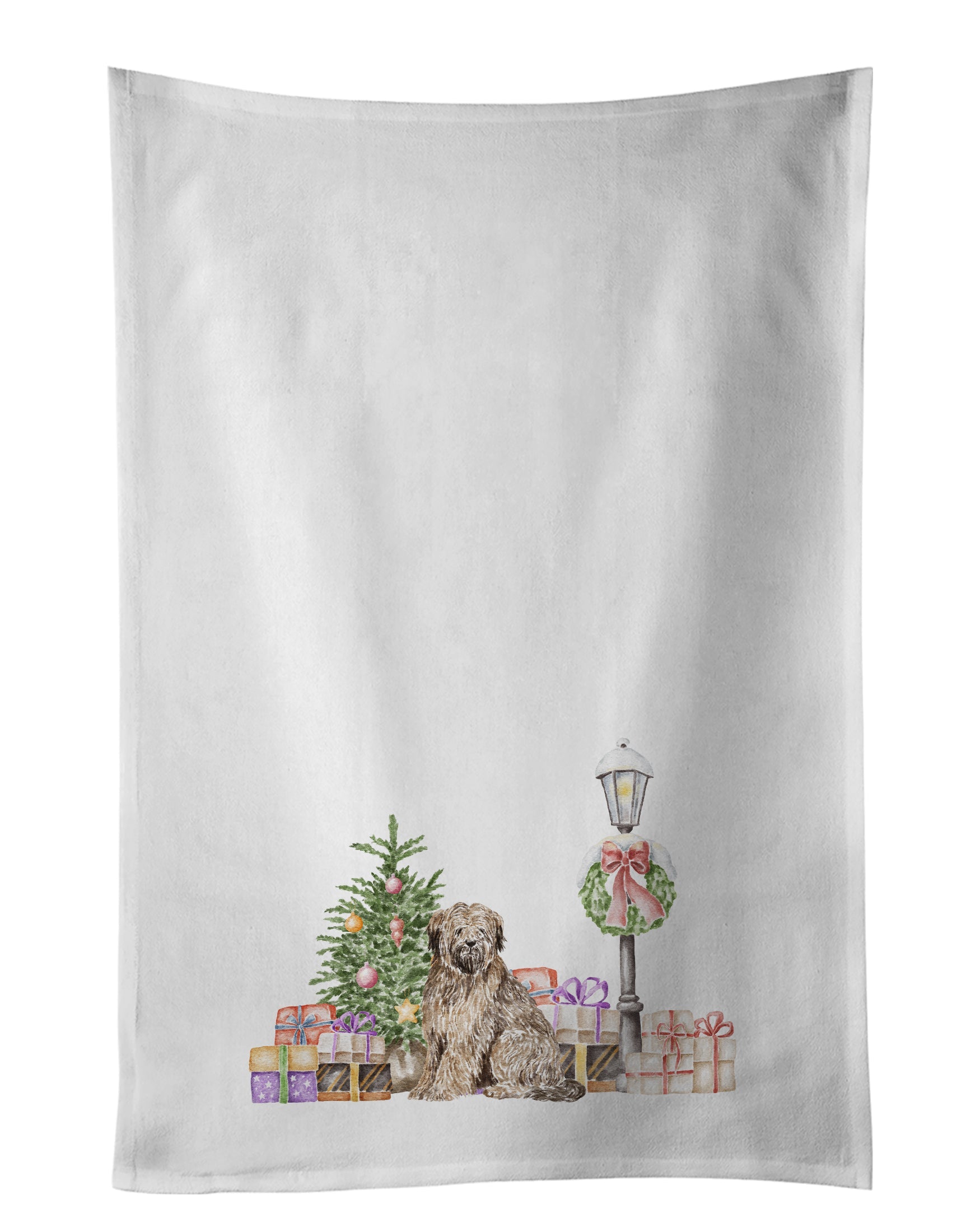 Briard Sitting Kitchen Towel Set of 2 White Dish Towels Decorative Bathroom Hand towel for Hand, Face, Hair, Yoga, Tea, Dishcloth, 19 X 28", White