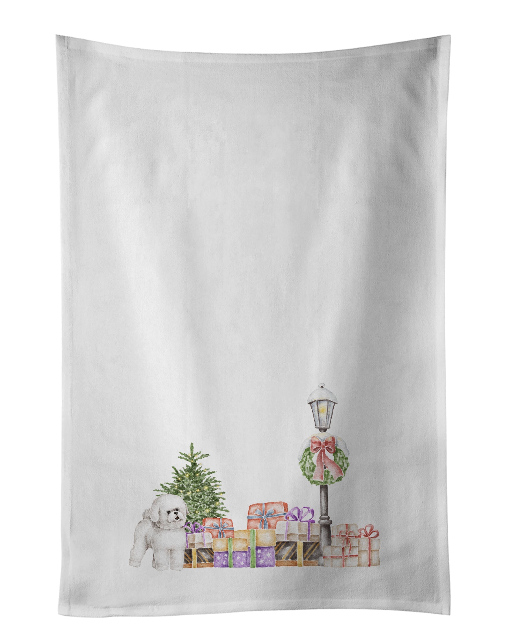 Bichon Frise Standing Kitchen Towel Set of 2 White Dish Towels Decorative Bathroom Hand towel for Hand, Face, Hair, Yoga, Tea, Dishcloth, 19 X 28", White
