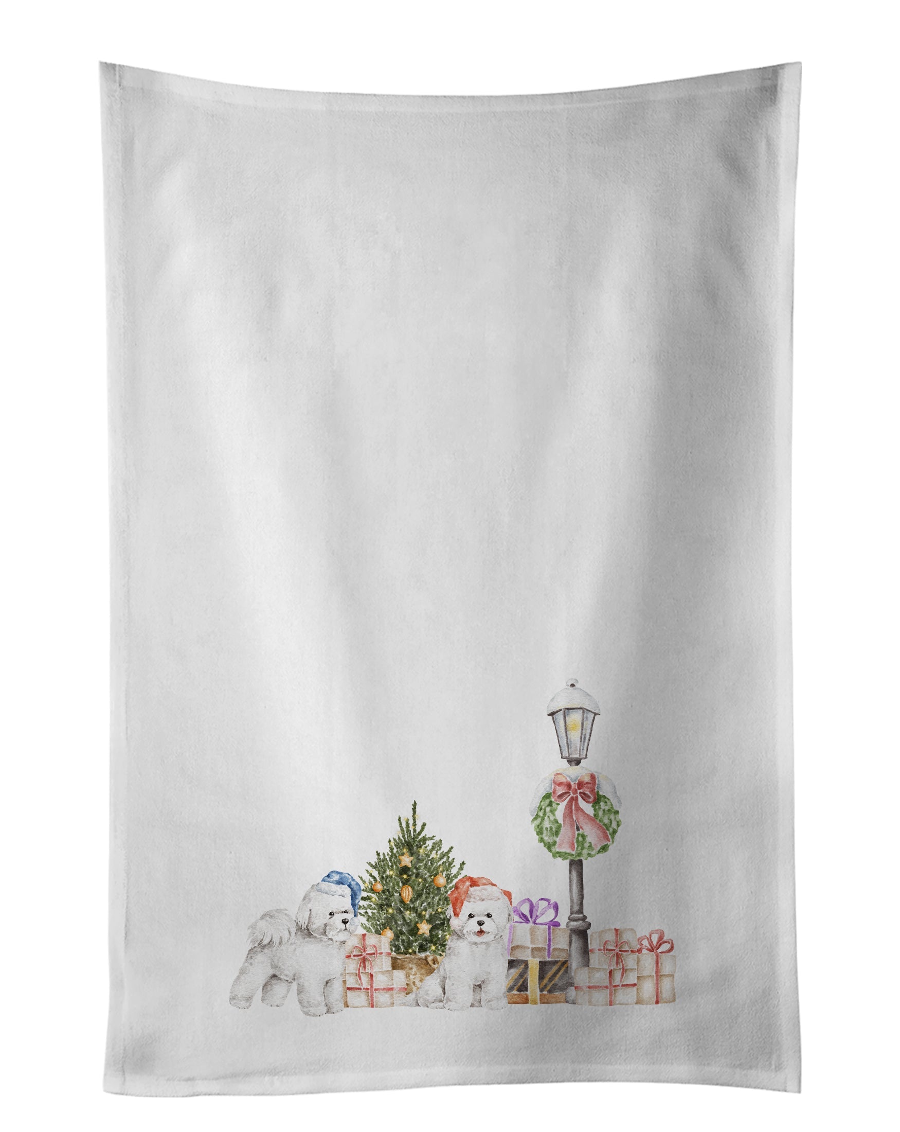 Bichon Frise Excited Pair Kitchen Towel Set of 2 White Dish Towels Decorative Bathroom Hand towel for Hand, Face, Hair, Yoga, Tea, Dishcloth, 19 X 28", White