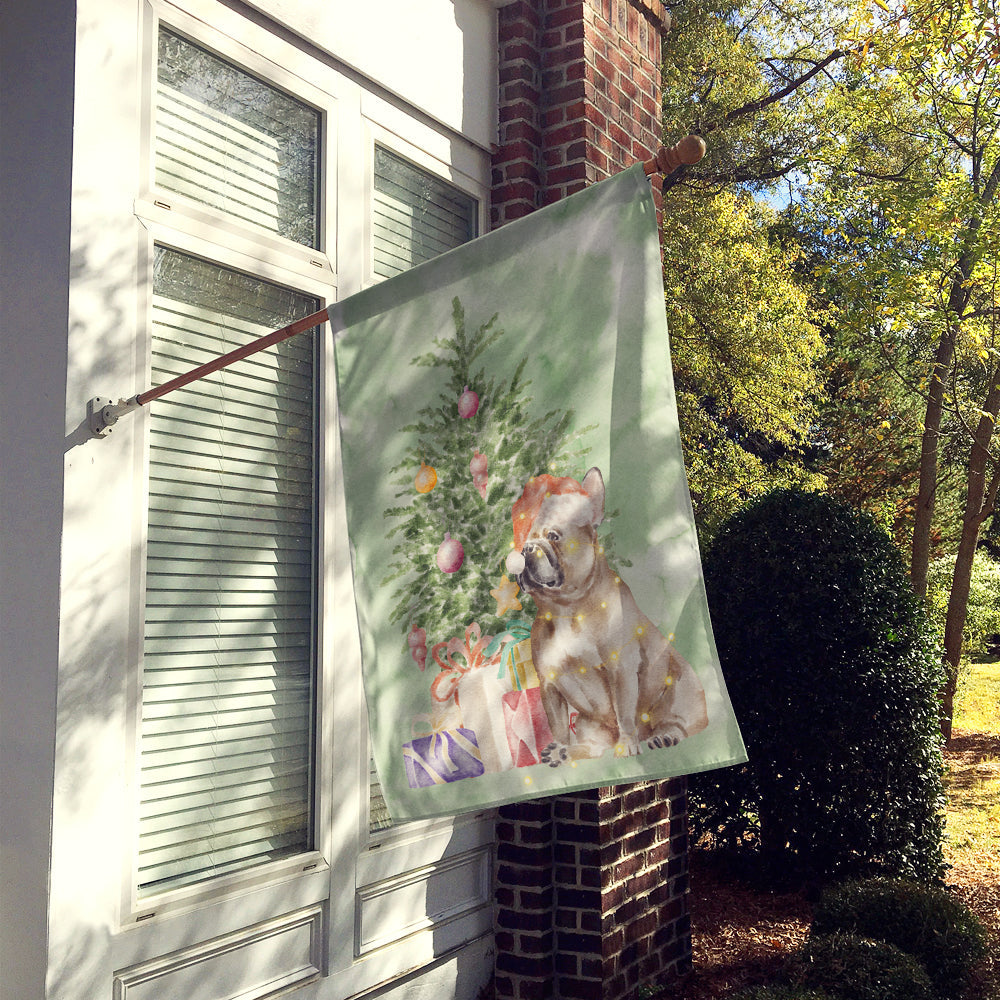 French Bulldog Fawn Christmas Presents and Tree House Flag 28x40 Porch Sleeve Pole Decorative Outside Yard Banner Artwork Wall Hanging, Polyester