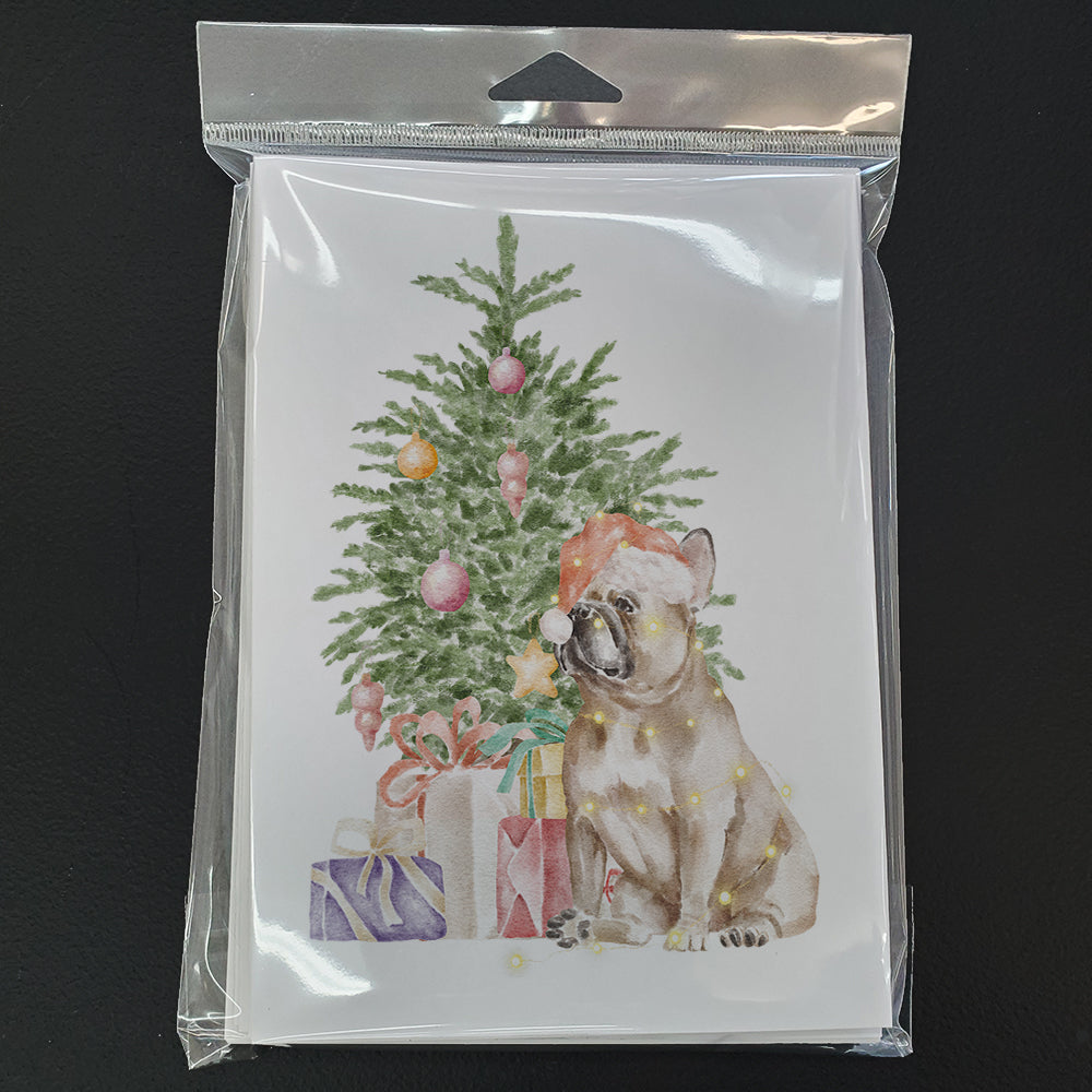 French Bulldog Fawn Christmas Presents and Tree Greeting Cards Pack of 8 Blank Cards with Envelopes Whimsical A7 Size 5x7