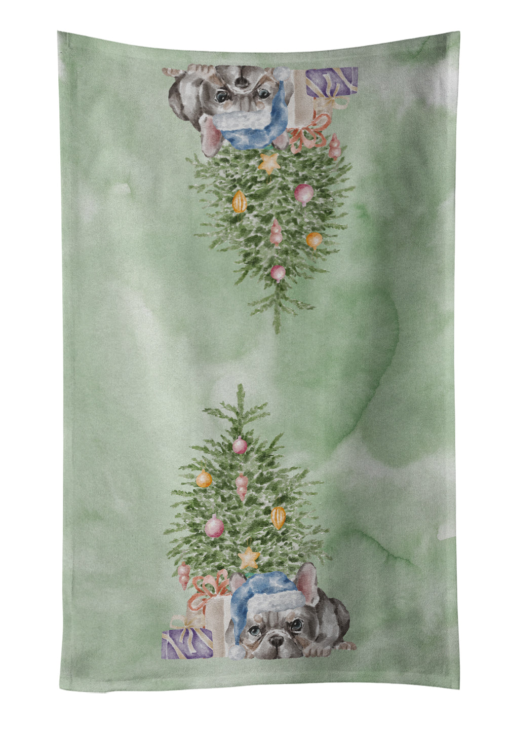 French Bulldog Black #1 Christmas Presents and Tree Kitchen Towel Velour Plush Front and Cotton Loop Back Machine Washable