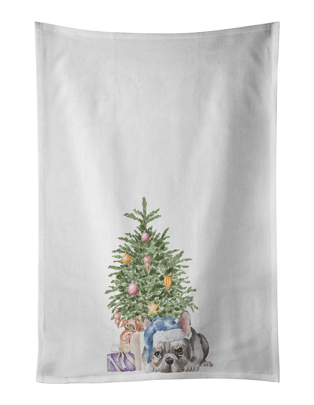 French Bulldog Black #1 Christmas Presents and Tree Kitchen Towel Set of 2 White Dish Towels Decorative Bathroom Hand towel for Hand, Face, Hair, Yoga, Tea, Dishcloth, 19 X 28", White