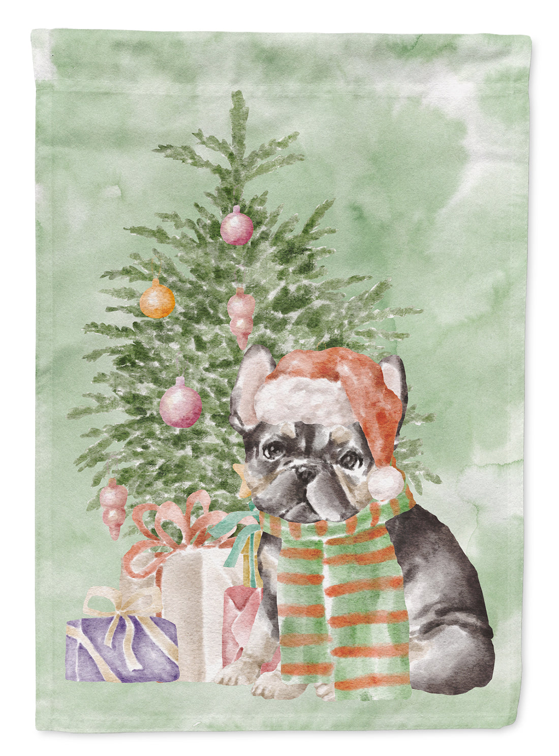 French Bulldog Black #2 Christmas Presents and Tree House Flag 28x40 Porch Sleeve Pole Decorative Outside Yard Banner Artwork Wall Hanging, Polyester