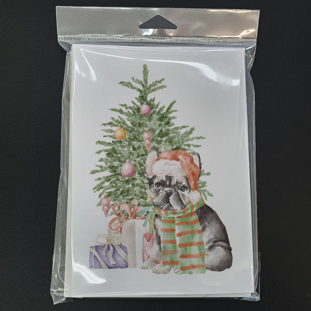 French Bulldog Black #2 Christmas Presents and Tree Greeting Cards Pack of 8 Blank Cards with Envelopes Whimsical A7 Size 5x7