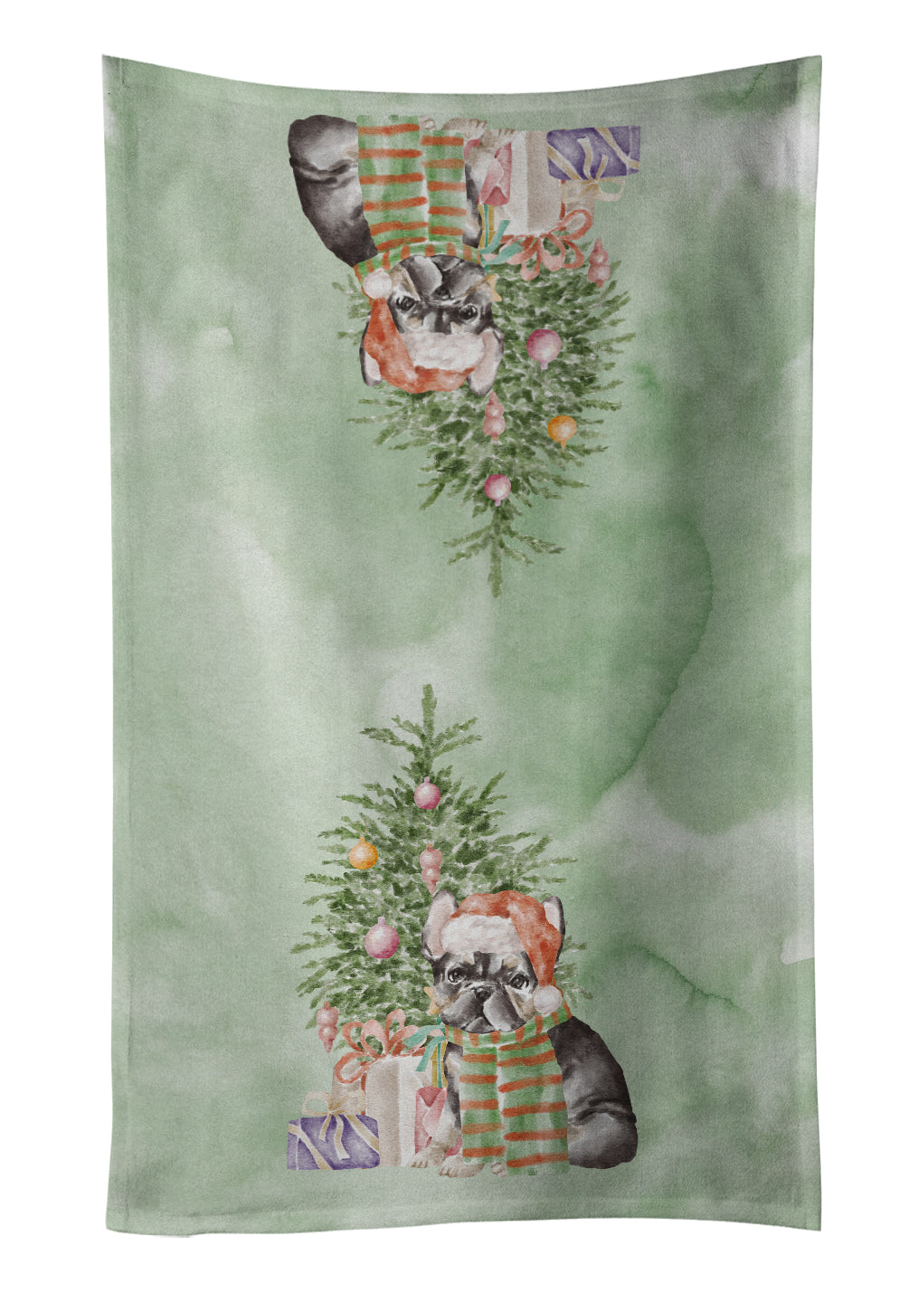 French Bulldog Black #2 Christmas Presents and Tree Kitchen Towel Velour Plush Front and Cotton Loop Back Machine Washable
