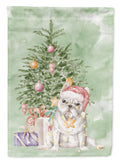 French Bulldog White Christmas Presents and Tree House Flag 28x40 Porch Sleeve Pole Decorative Outside Yard Banner Artwork Wall Hanging, Polyester