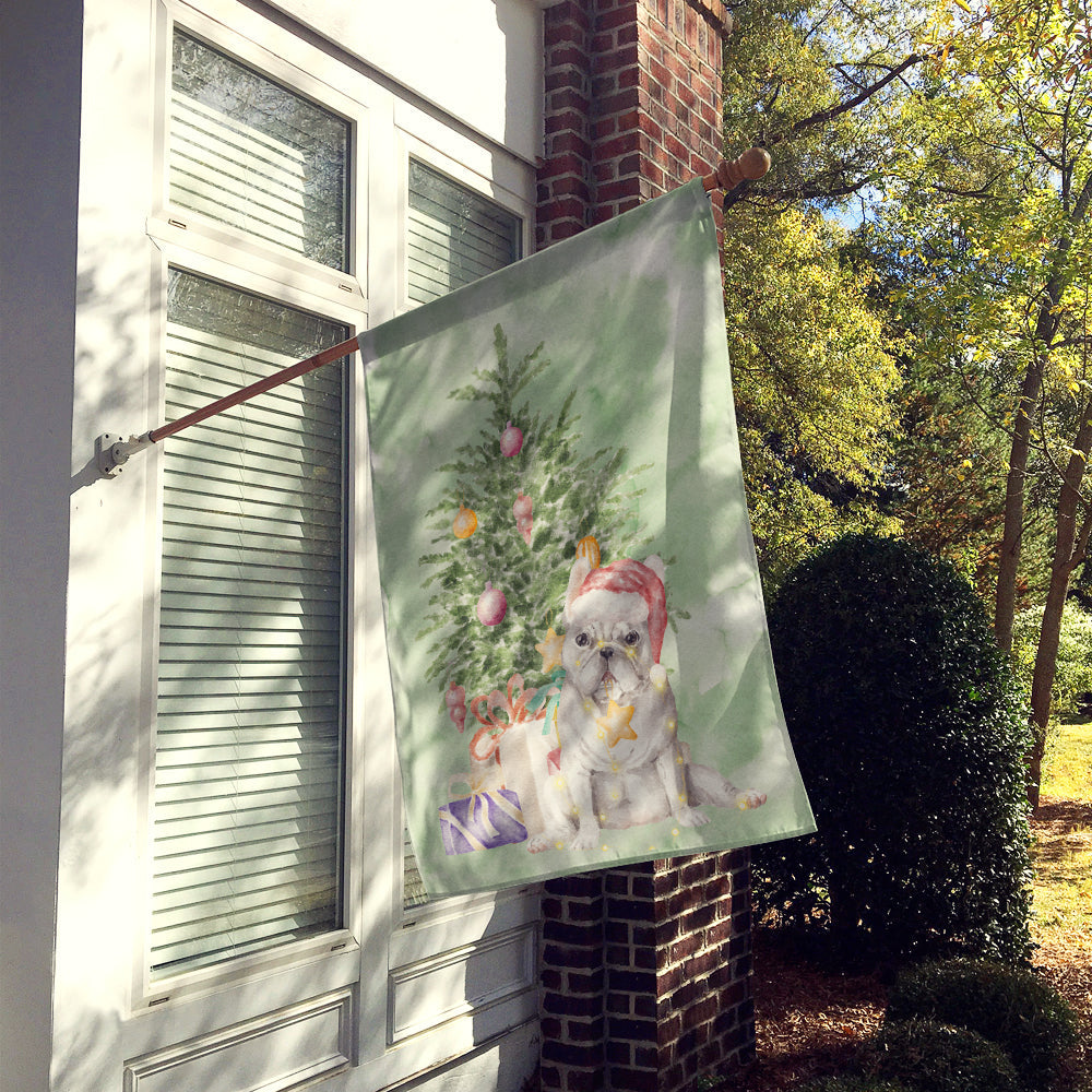 French Bulldog White Christmas Presents and Tree House Flag 28x40 Porch Sleeve Pole Decorative Outside Yard Banner Artwork Wall Hanging, Polyester