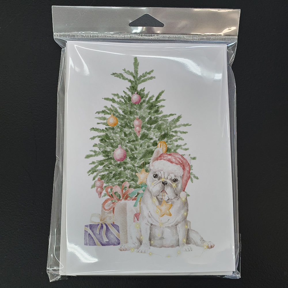 French Bulldog White Christmas Presents and Tree Greeting Cards Pack of 8 Blank Cards with Envelopes Whimsical A7 Size 5x7