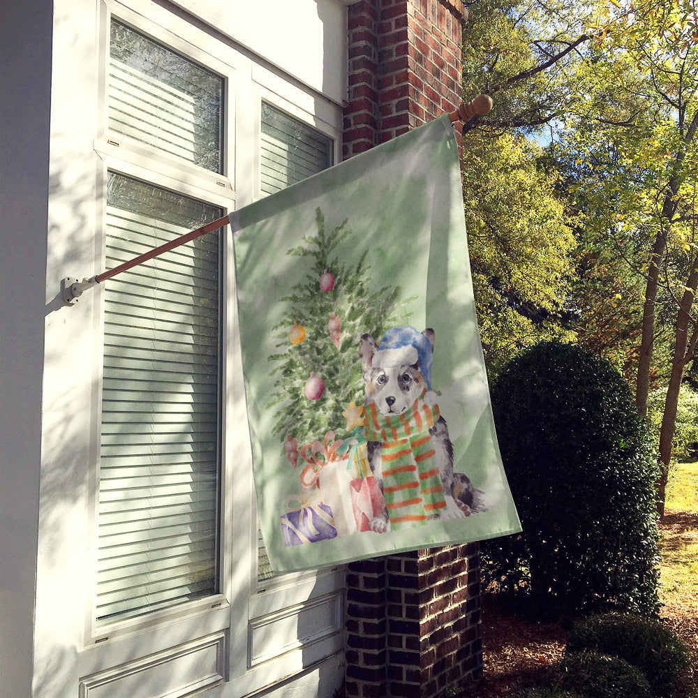 Corgi Cardigan Blue Merle Christmas Presents and Tree House Flag 28x40 Porch Sleeve Pole Decorative Outside Yard Banner Artwork Wall Hanging, Polyester