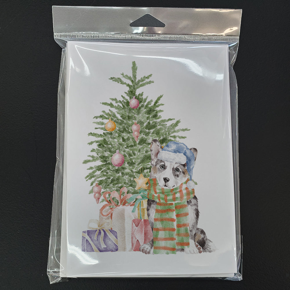 Corgi Cardigan Blue Merle Christmas Presents and Tree Greeting Cards Pack of 8 Blank Cards with Envelopes Whimsical A7 Size 5x7