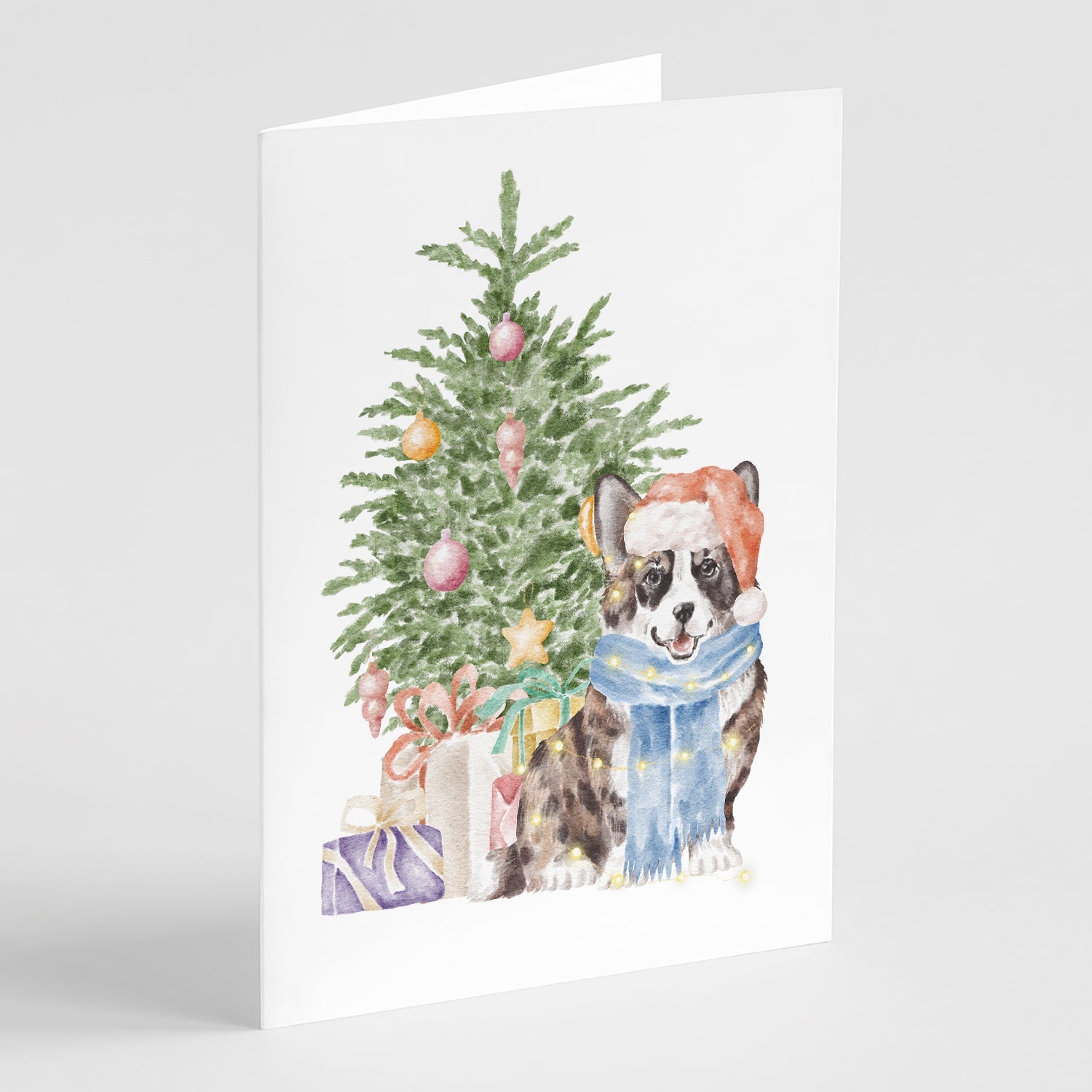 Corgi Cardigan Christmas Presents and Tree Greeting Cards Pack of 8 Blank Cards with Envelopes Whimsical A7 Size 5x7