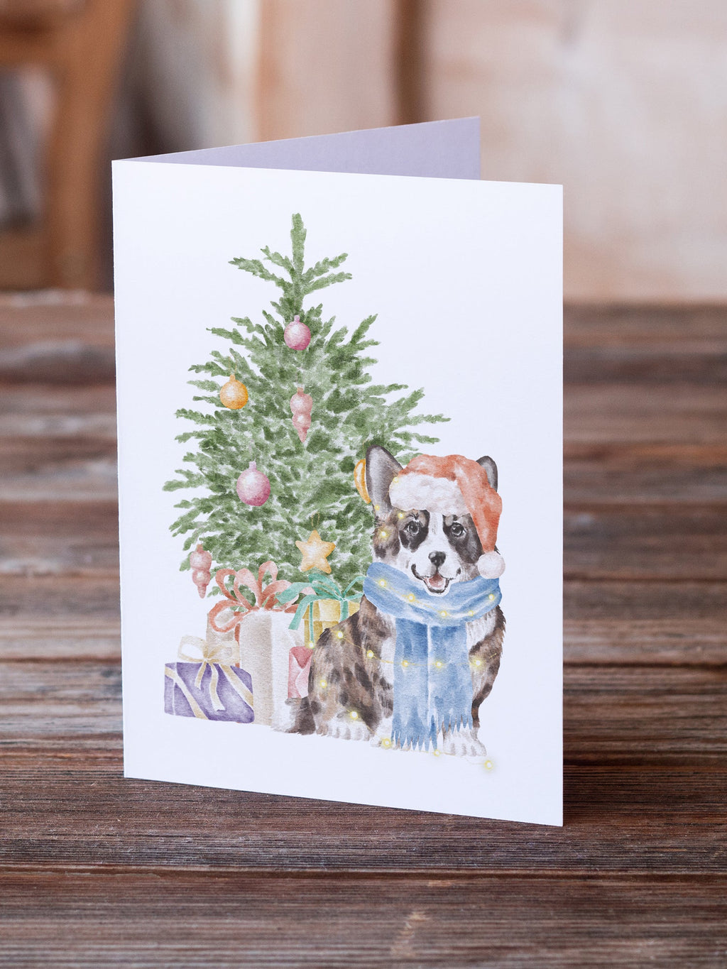 Corgi Cardigan Christmas Presents and Tree Greeting Cards Pack of 8 Blank Cards with Envelopes Whimsical A7 Size 5x7