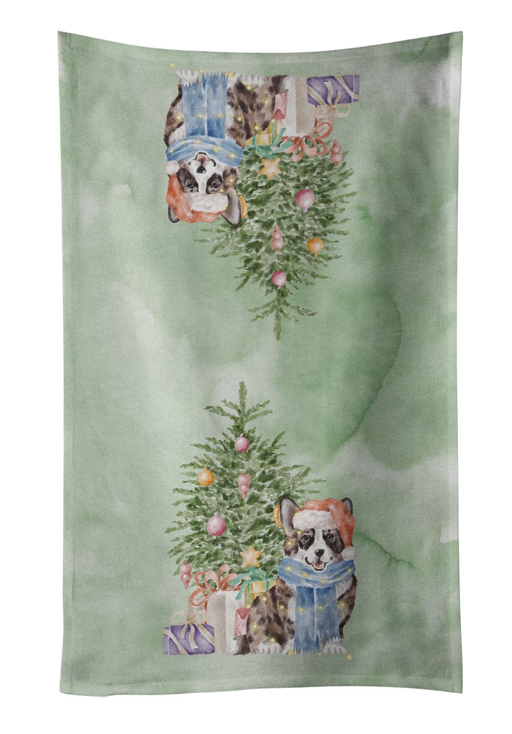 Corgi Cardigan Christmas Presents and Tree Kitchen Towel Velour Plush Front and Cotton Loop Back Machine Washable