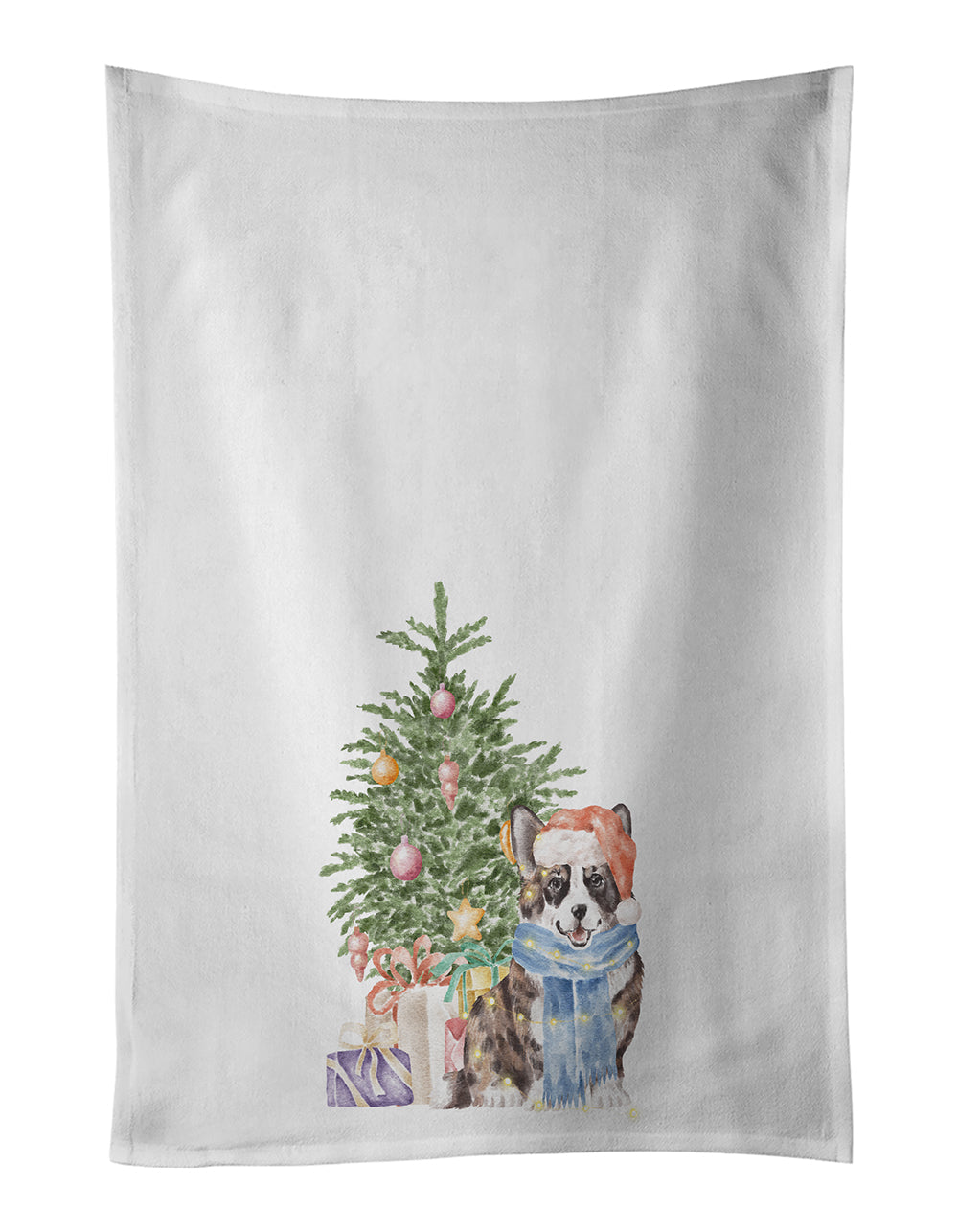 Corgi Cardigan Christmas Presents and Tree Kitchen Towel Set of 2 White Dish Towels Decorative Bathroom Hand towel for Hand, Face, Hair, Yoga, Tea, Dishcloth, 19 X 28", White