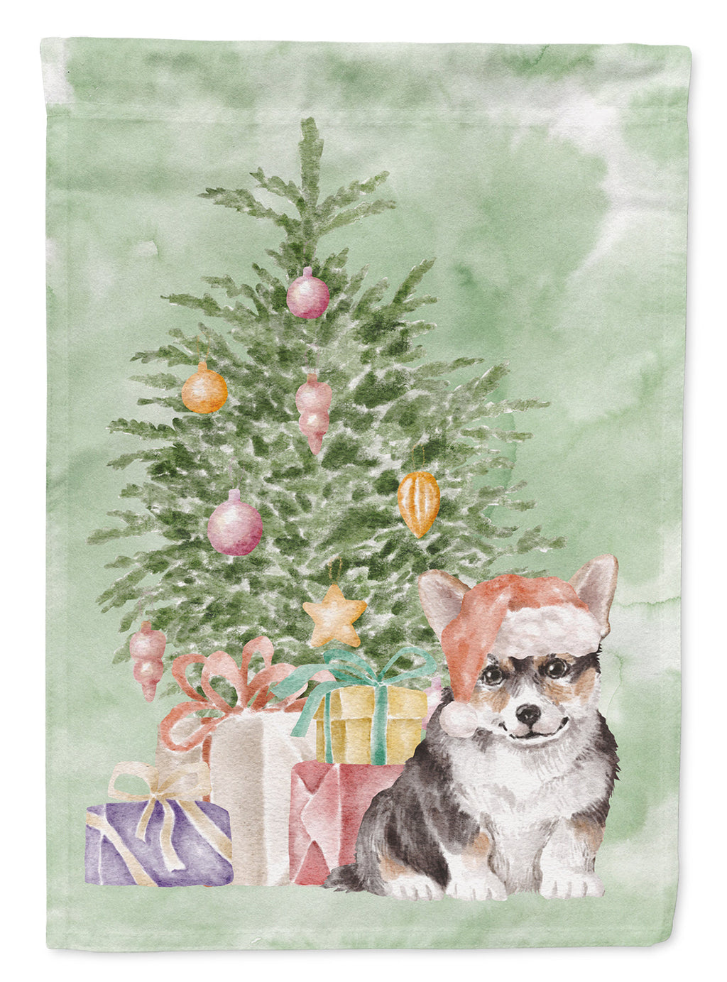 Corgi Puppy Christmas Presents and Tree House Flag 28x40 Porch Sleeve Pole Decorative Outside Yard Banner Artwork Wall Hanging, Polyester
