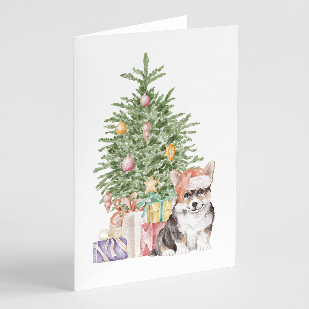 Corgi Puppy Christmas Presents and Tree Greeting Cards Pack of 8 Blank Cards with Envelopes Whimsical A7 Size 5x7