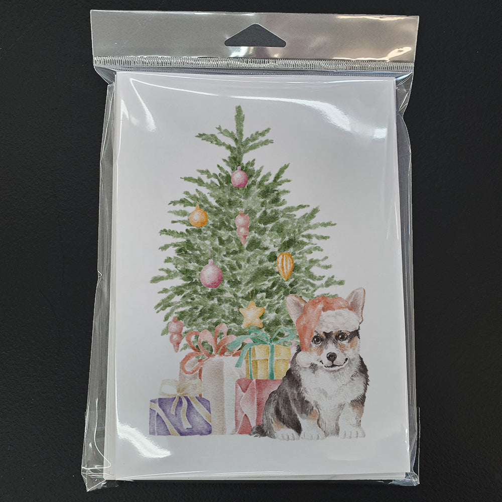 Corgi Puppy Christmas Presents and Tree Greeting Cards Pack of 8 Blank Cards with Envelopes Whimsical A7 Size 5x7