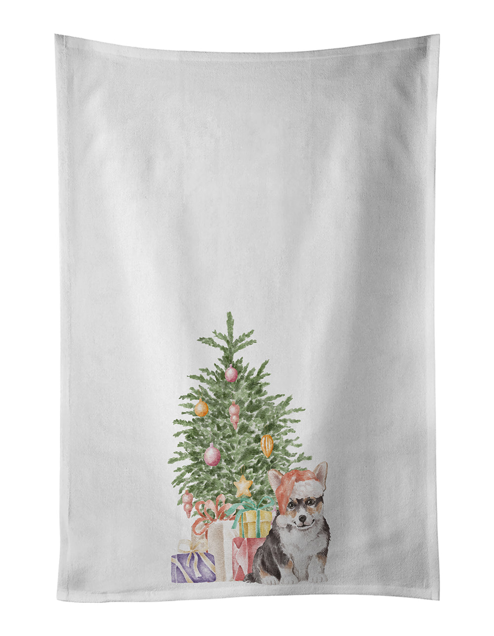 Corgi Puppy Christmas Presents and Tree Kitchen Towel Set of 2 White Dish Towels Decorative Bathroom Hand towel for Hand, Face, Hair, Yoga, Tea, Dishcloth, 19 X 28", White