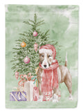 Bull Terrier Red Christmas Presents and Tree House Flag 28x40 Porch Sleeve Pole Decorative Outside Yard Banner Artwork Wall Hanging, Polyester