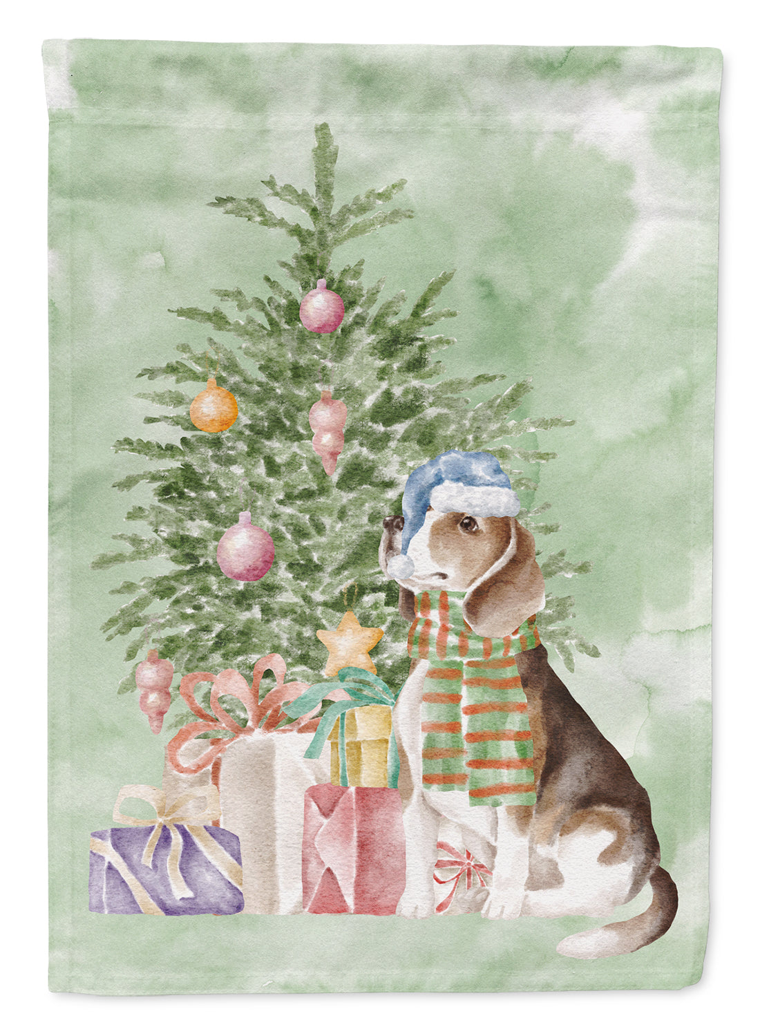 Beagle Christmas Presents and Tree House Flag 28x40 Porch Sleeve Pole Decorative Outside Yard Banner Artwork Wall Hanging, Polyester