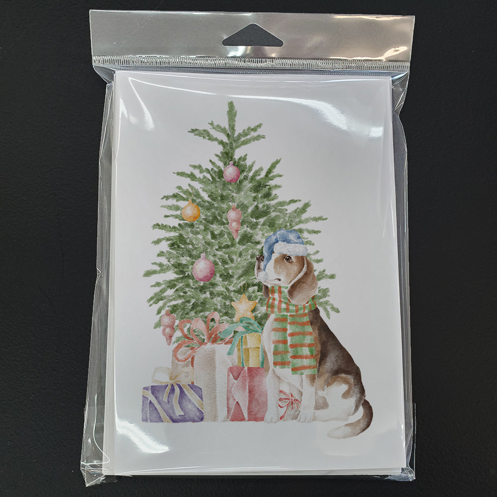 Beagle Christmas Presents and Tree Greeting Cards Pack of 8 Blank Cards with Envelopes Whimsical A7 Size 5x7