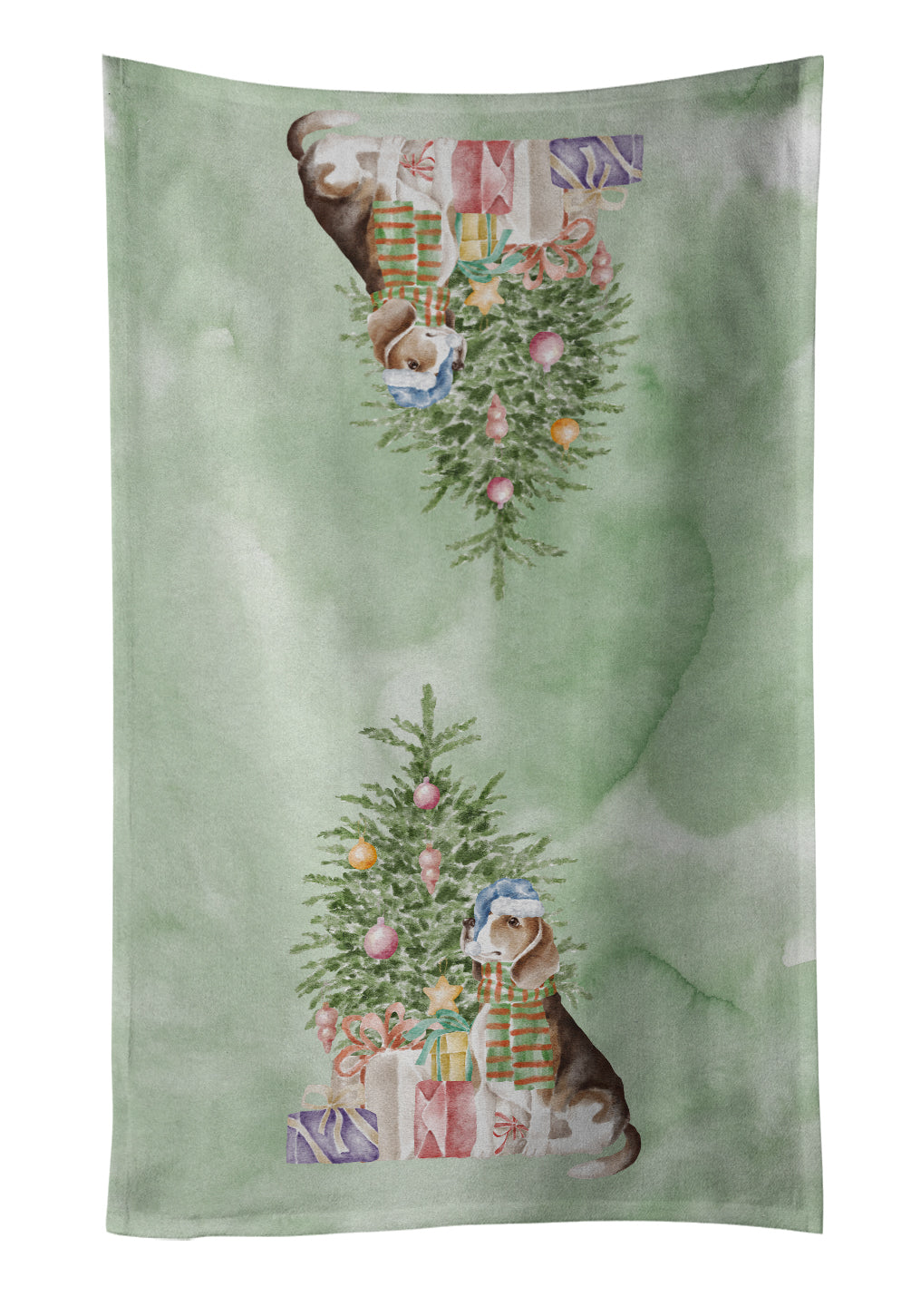 Beagle Christmas Presents and Tree Kitchen Towel Velour Plush Front and Cotton Loop Back Machine Washable