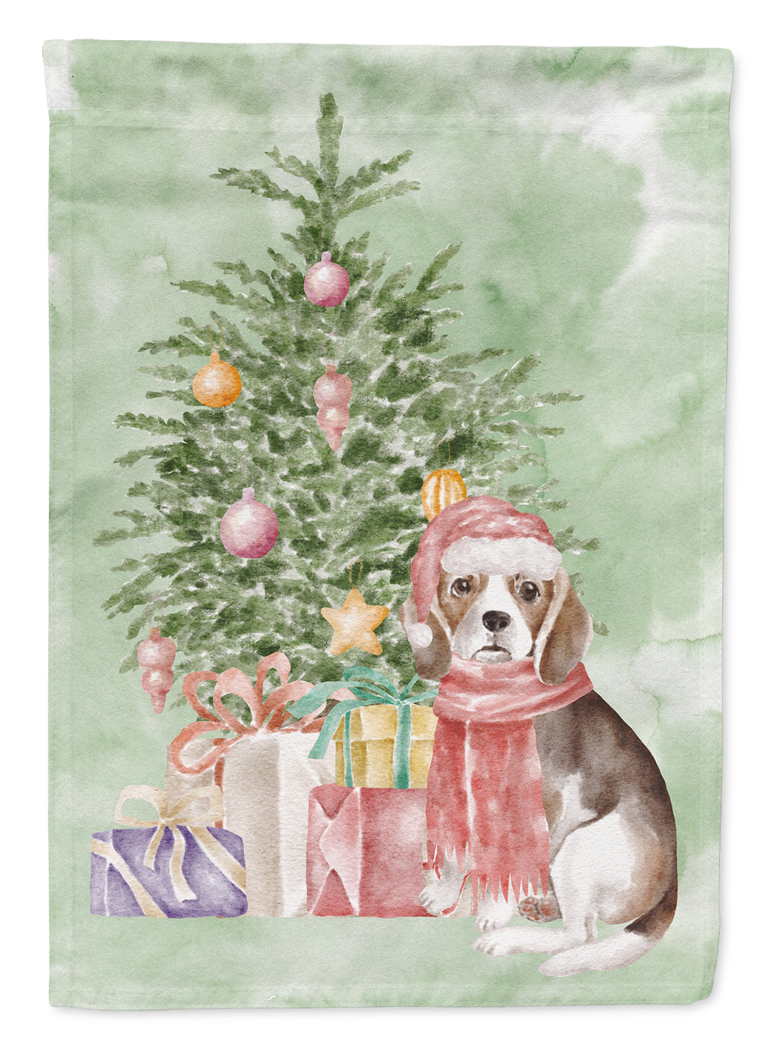 Beagle Puppy Christmas Presents and Tree House Flag 28x40 Porch Sleeve Pole Decorative Outside Yard Banner Artwork Wall Hanging, Polyester