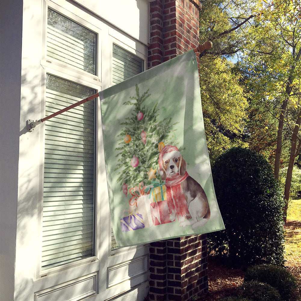 Beagle Puppy Christmas Presents and Tree House Flag 28x40 Porch Sleeve Pole Decorative Outside Yard Banner Artwork Wall Hanging, Polyester
