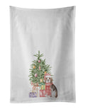 Beagle Puppy Christmas Presents and Tree Kitchen Towel Set of 2 White Dish Towels Decorative Bathroom Hand towel for Hand, Face, Hair, Yoga, Tea, Dishcloth, 19 X 28", White